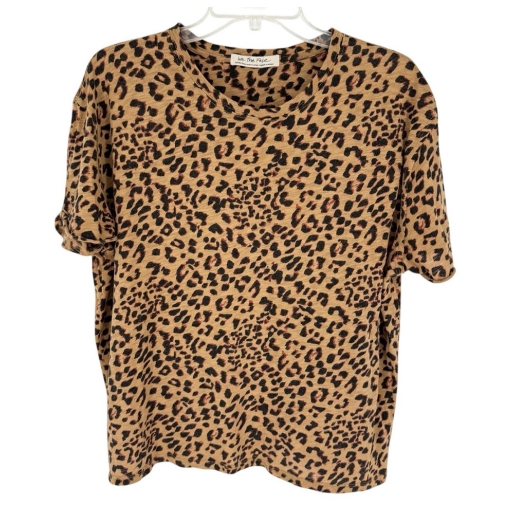 FREE PEOPLE We The Free Clarity Oversized Crew Neck T-Shirt Cheetah Combo Sz XS - Picture 4 of 9